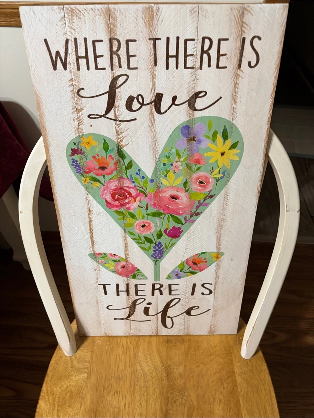 Where There Is Love Floral Heart Wall Art - White & Green